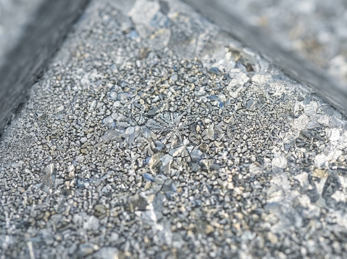 Close-up of galvalume-coated steel roofing panel showing metallic spangle finish