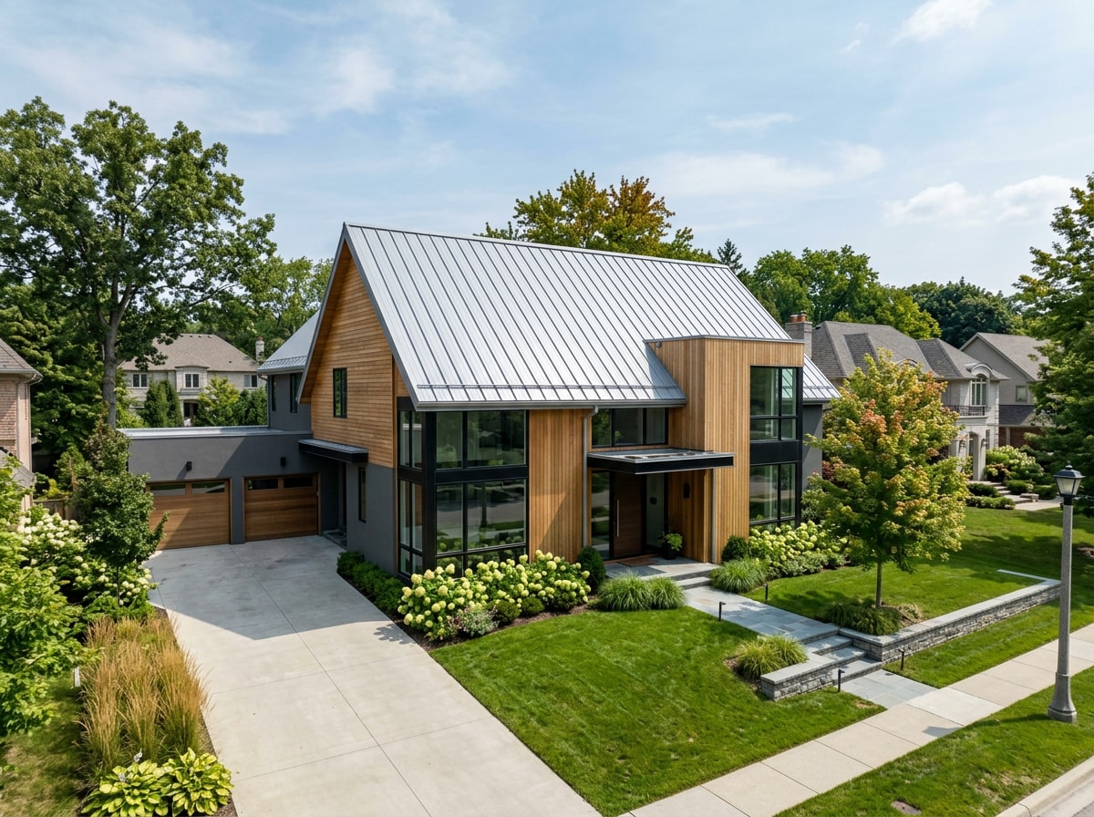 Galvalume standing seam metal roof installed on a residential home exterior