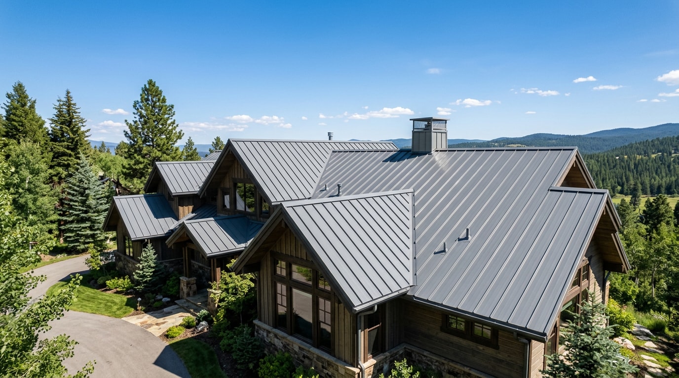 Finished galvalume standing seam metal roof on a residential home