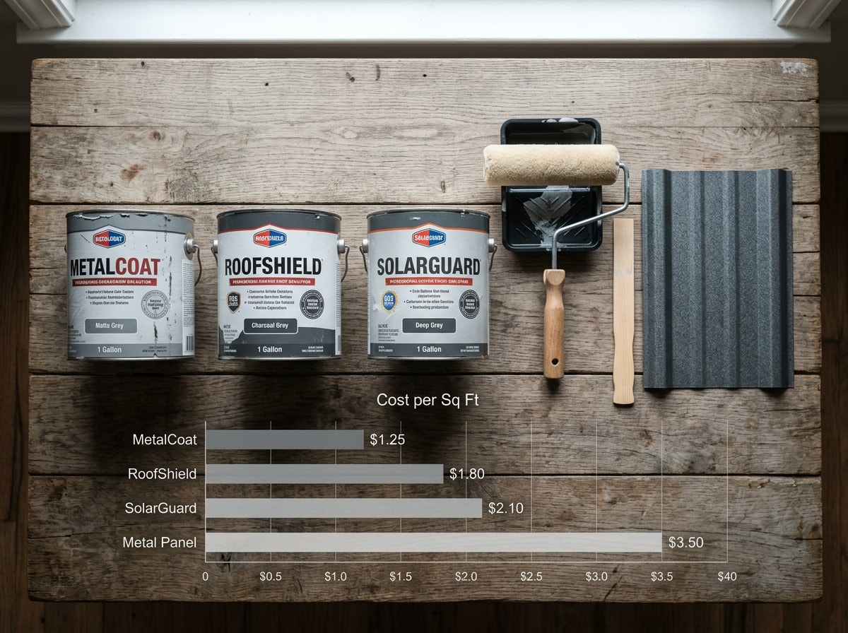 Comparison chart showing metal roof painting cost per square foot across national cost sources and a Castle Rock, CO estimate