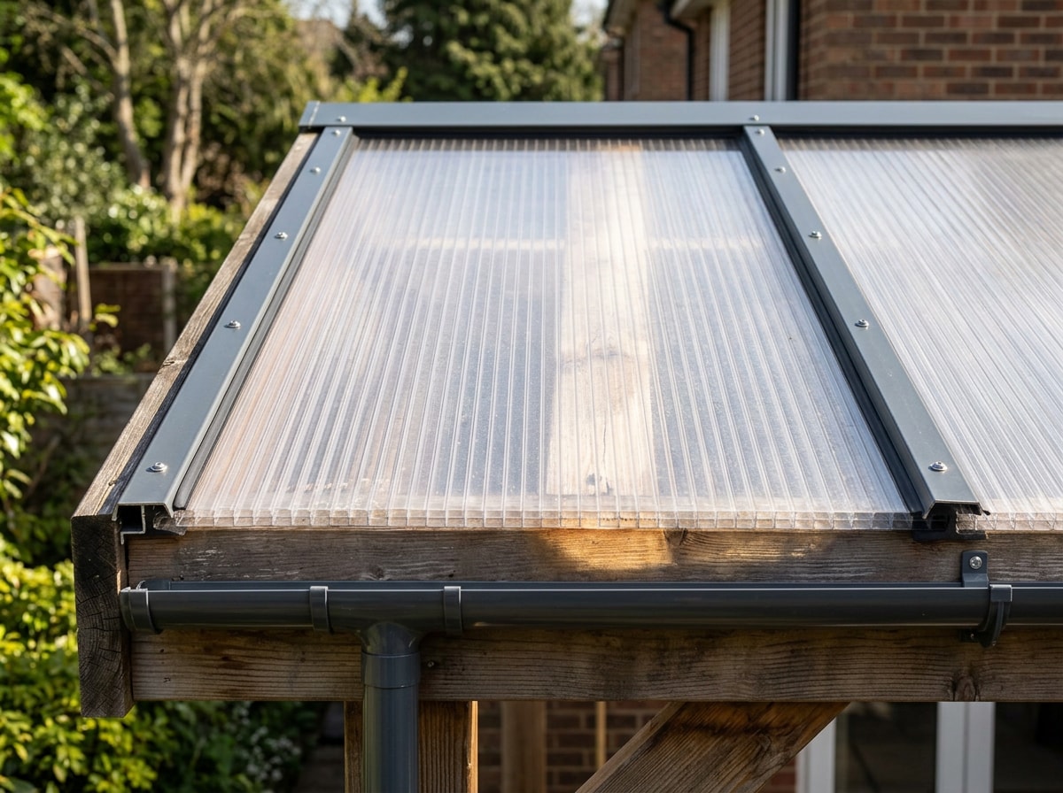 Installed polycarbonate roofing sheets on a residential patio structure