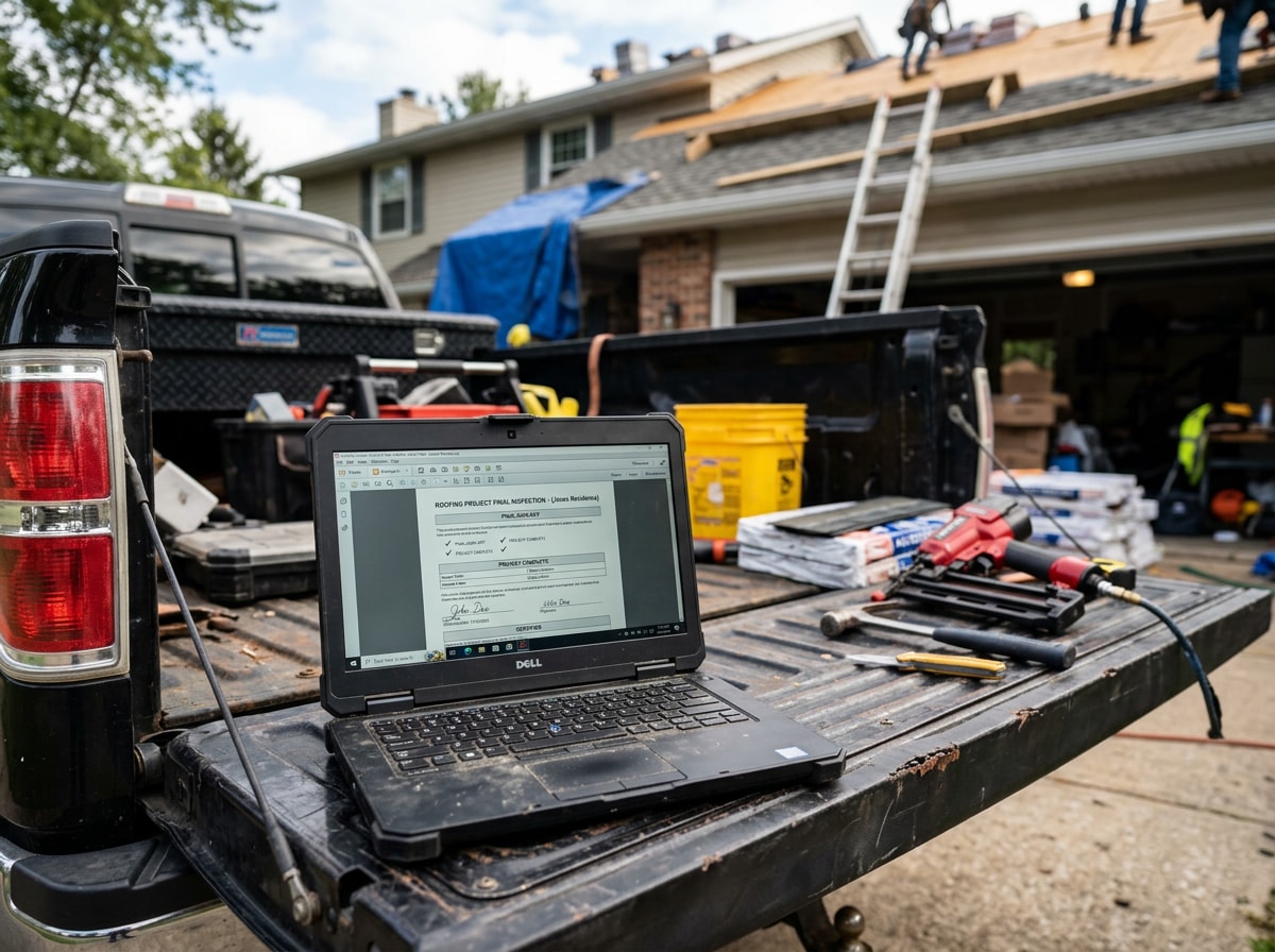 Roofing estimate template being exported as a PDF and sent to a client