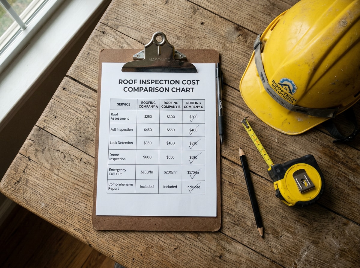 Side-by-side comparison chart of standard, drone, and infrared roof inspection pricing