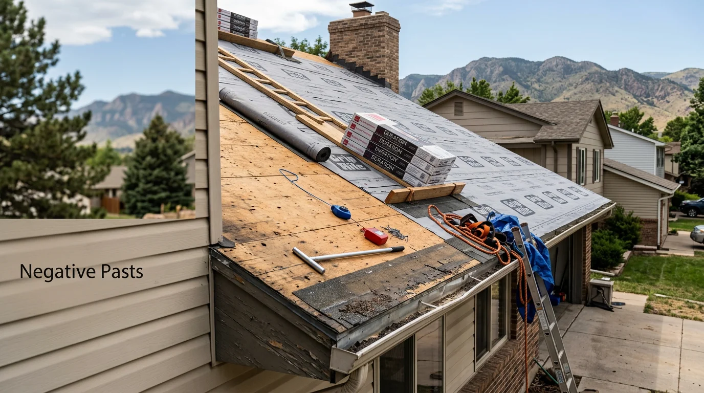 A completed residential roof replacement on a single-family home in Littleton, Colorado, showing a freshly installed roof system with clean ridge lines against a Front Range sky. The surrounding neighborhood reflects the mix of Jefferson and Arapahoe county residential properties typical of the south Denver metro area.